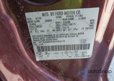 2010 Ford F-250 Lariat/Xl/Xlt from USA, damaged, VIN 1FTSX2B58AEA04116